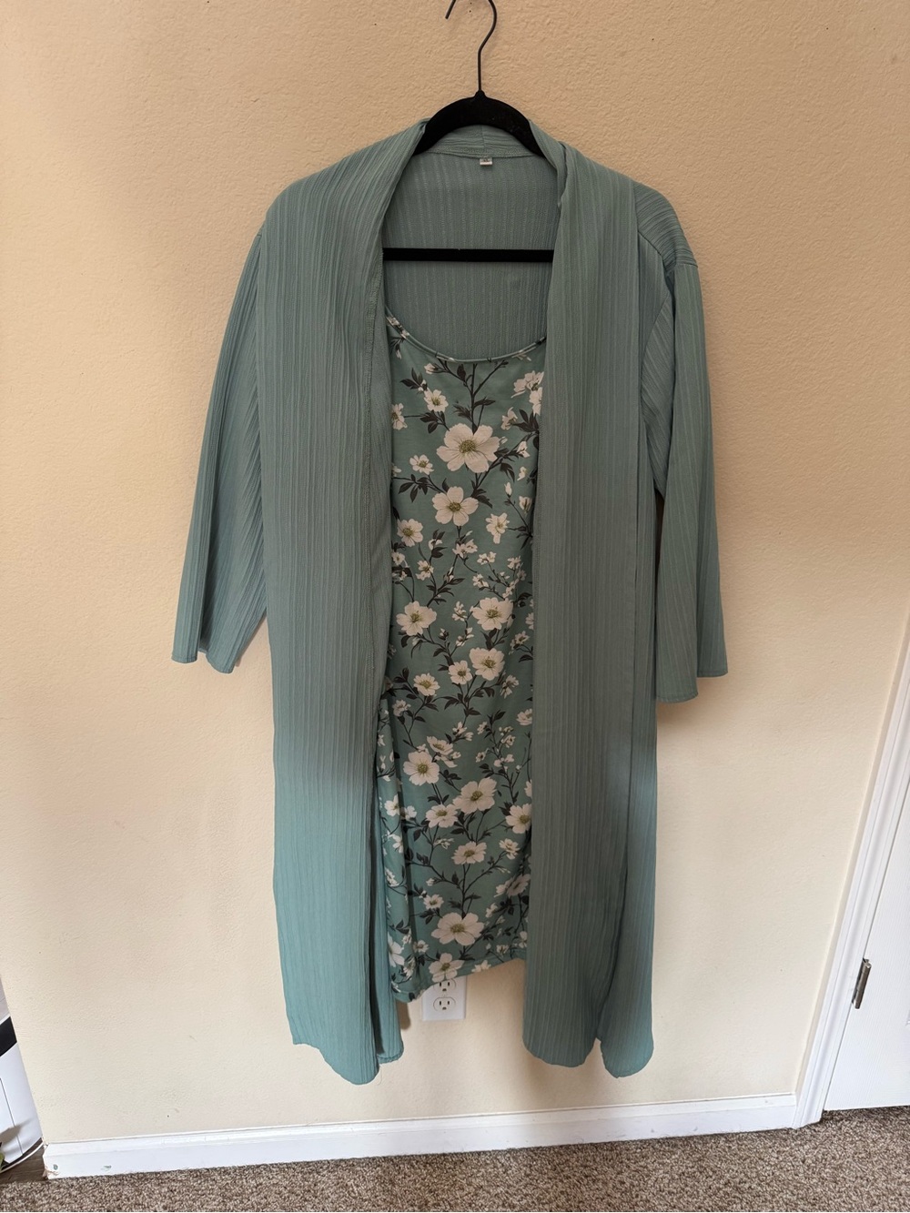 Light Sage Floral Dress with Attached Shawl - Women